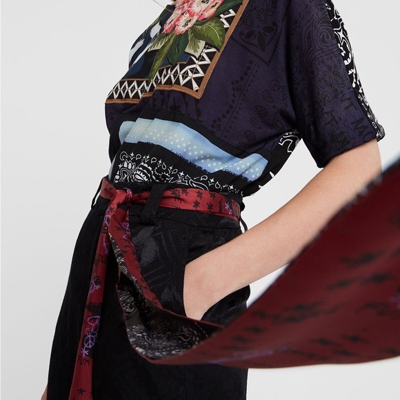 Desigual Scarf Belt Y2K Peace Sign Paisley Fringe main image 4